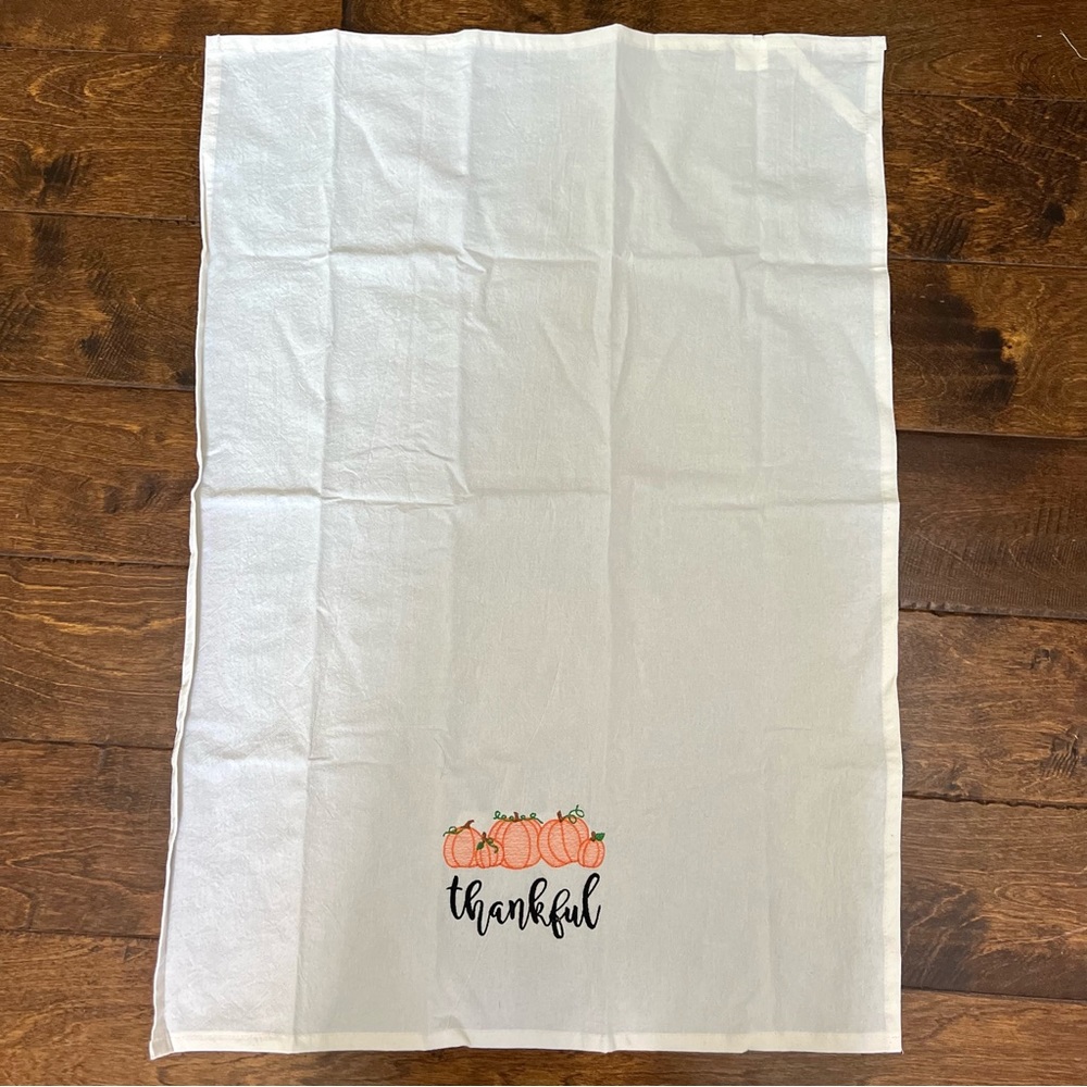 Custom Embroidered “Thankful” Fall Tea Towel